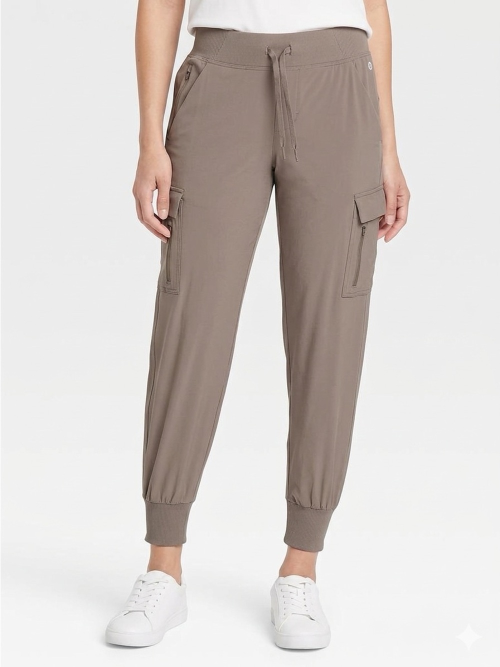 All In Motion Women's Active Light Mid-Rise Cargo Jogger Pants Brown Size M